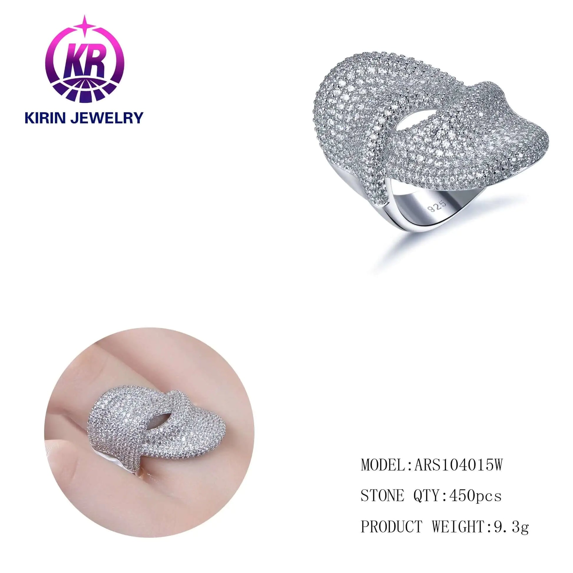 Wholesale Silver CZ Half Eternity Simulated Diamond Twisted Engagement Ring for Women