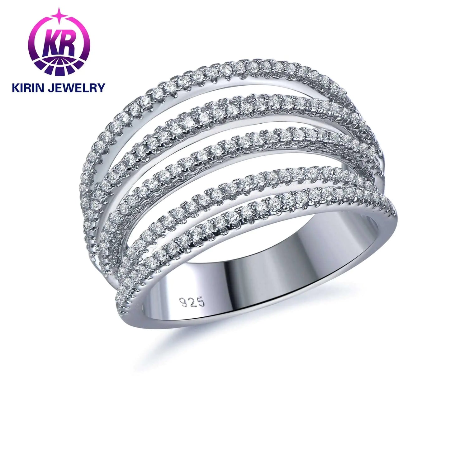 Wholesale Silver CZ Half Eternity Statement Engagement Multi Row Diamond Ring