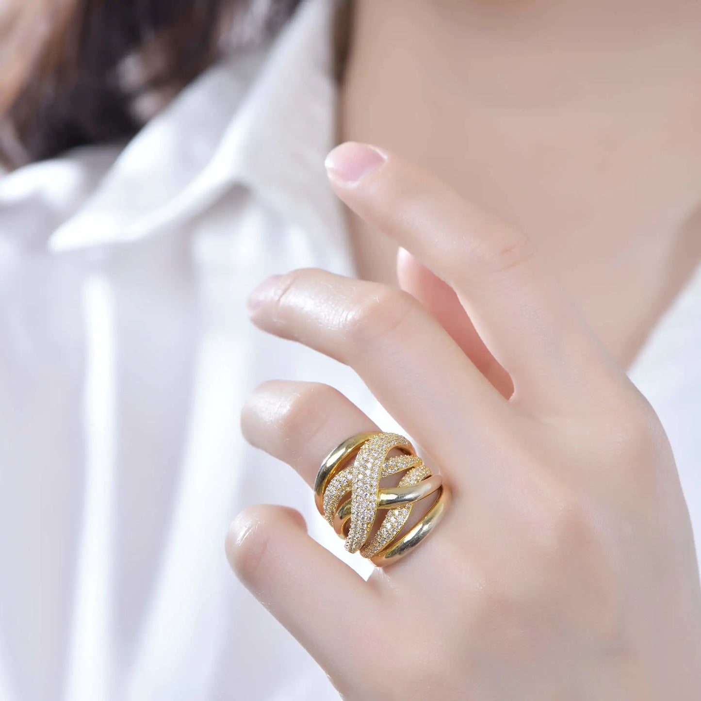 Wholesale Silver CZ Highway Multi Strand Crisscross Ring Designs for Women