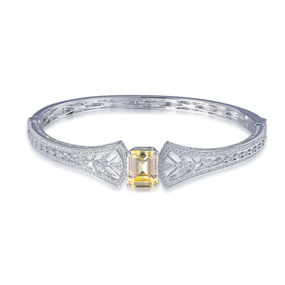 Wholesale Silver CZ Hollow Out Lab Created Citrine Bangle Bracelet​