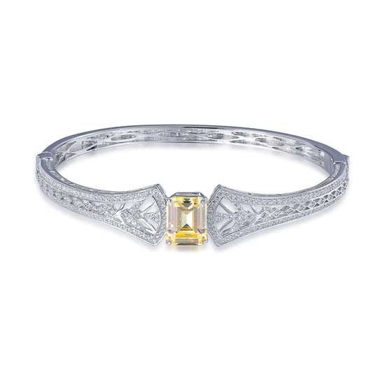 Wholesale Silver CZ Hollow Out Lab Created Citrine Bangle Bracelet​