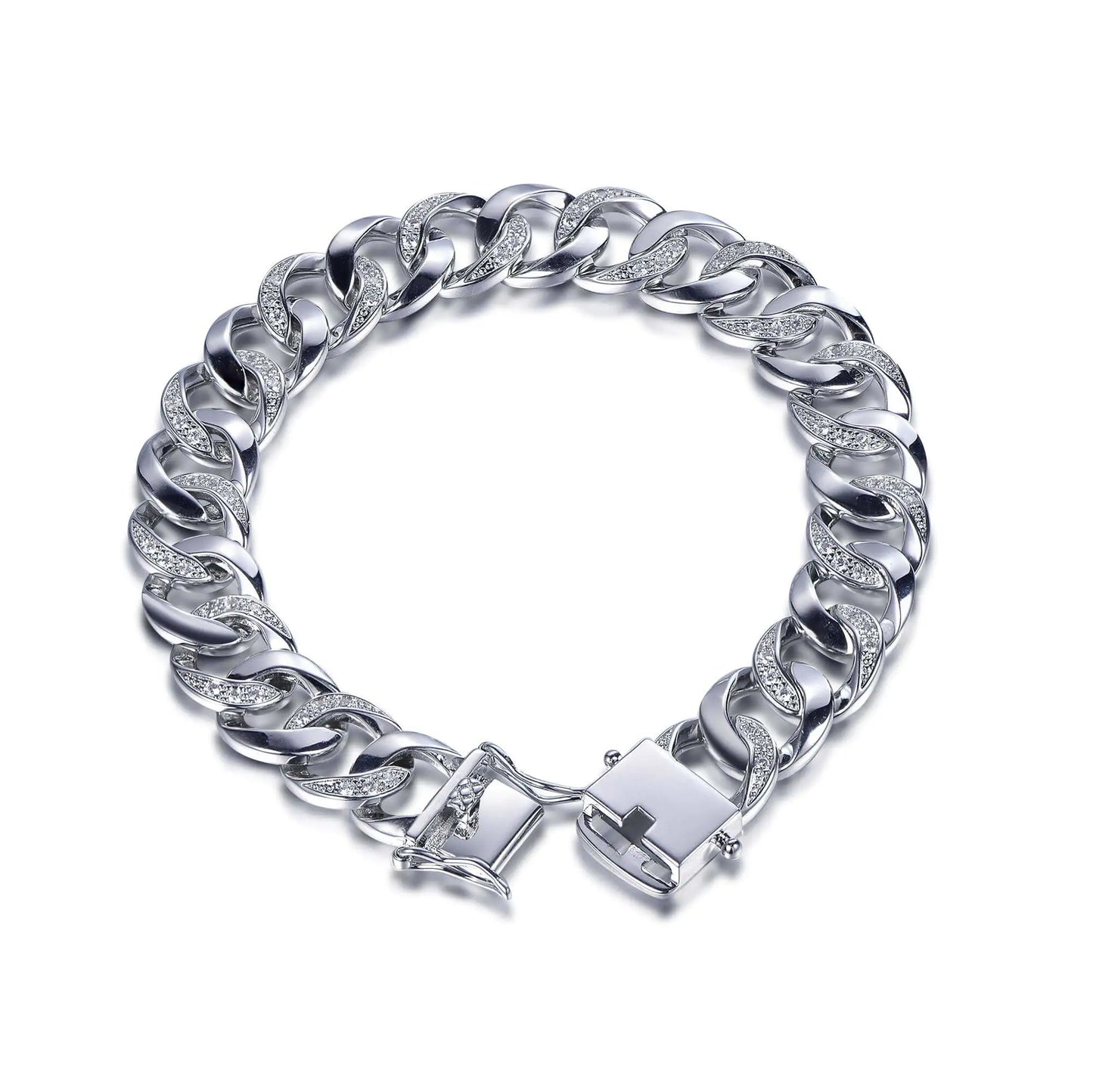 Wholesale Silver CZ Iced Out Created Diamond Cuban Curb Bracelet​