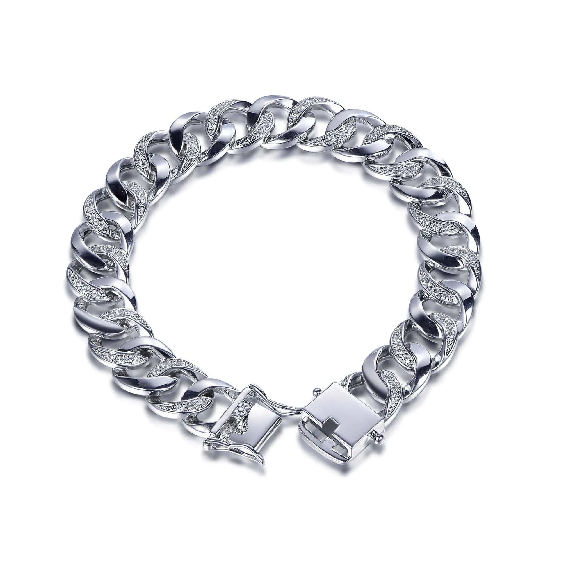 Wholesale Silver CZ Iced Out Created Diamond Cuban Curb Bracelet​