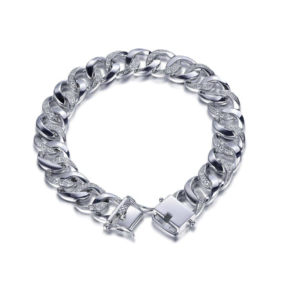 Wholesale Silver CZ Iced Out Created Diamond Cuban Curb Bracelet​