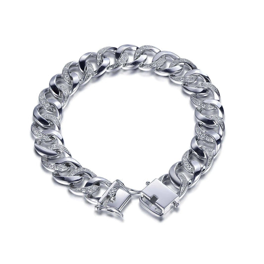 Wholesale Silver CZ Iced Out Created Diamond Cuban Curb Bracelet​