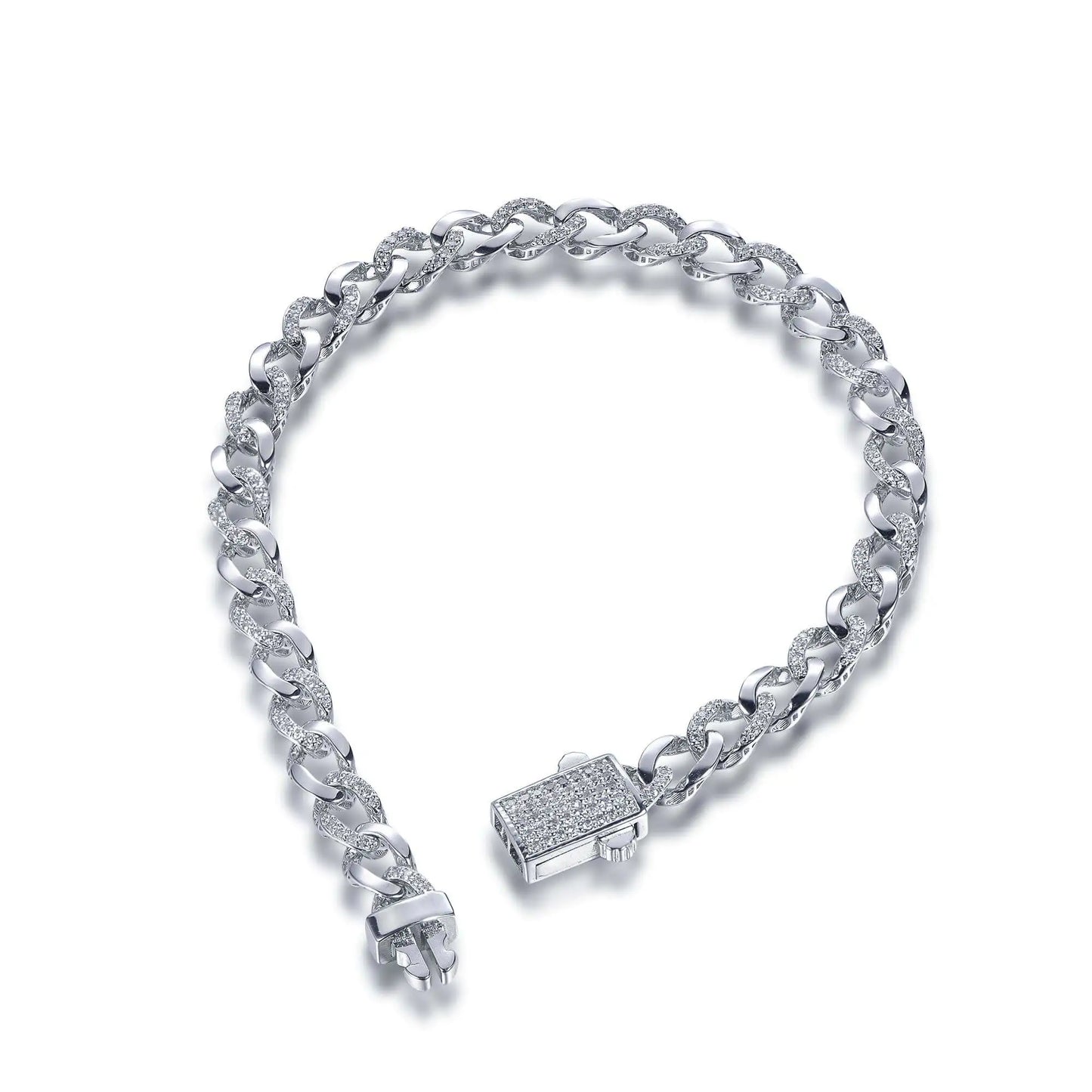 Wholesale Silver CZ Iced Out Simulated Diamond Curb Link Bracelet