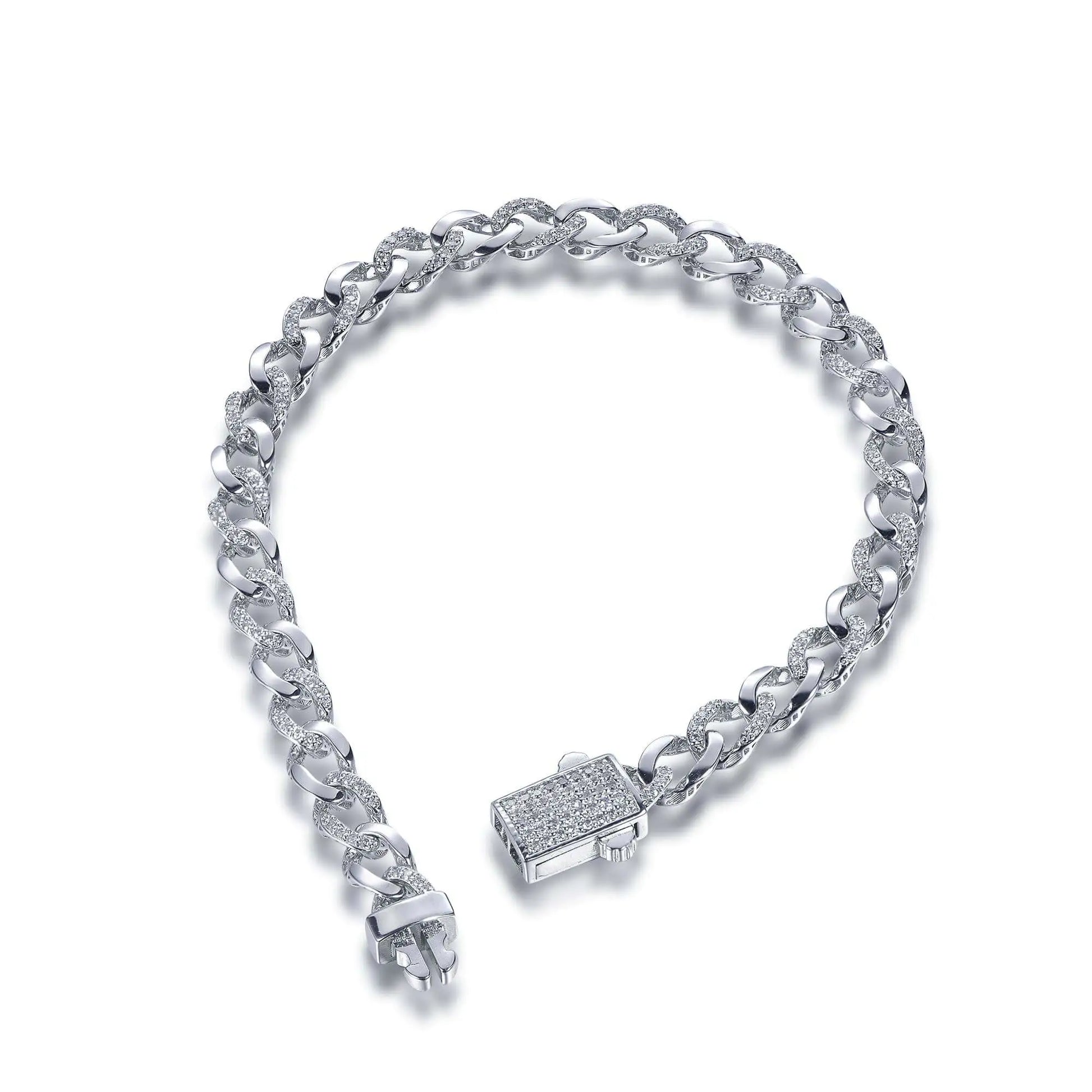 Wholesale Silver CZ Iced Out Simulated Diamond Curb Link Bracelet