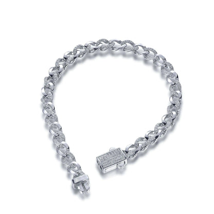 Wholesale Silver CZ Iced Out Simulated Diamond Curb Link Bracelet
