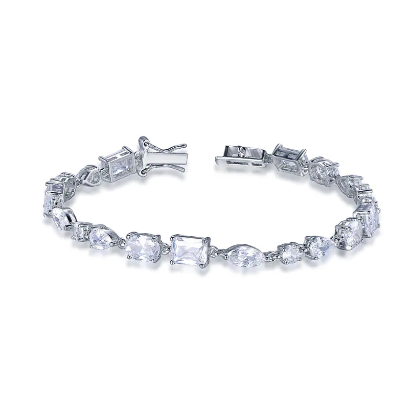 Wholesale Silver CZ Irregular Simulated Diamond Mixed Shape Tennis Bracelet​
