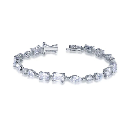 Wholesale Silver CZ Irregular Simulated Diamond Mixed Shape Tennis Bracelet​
