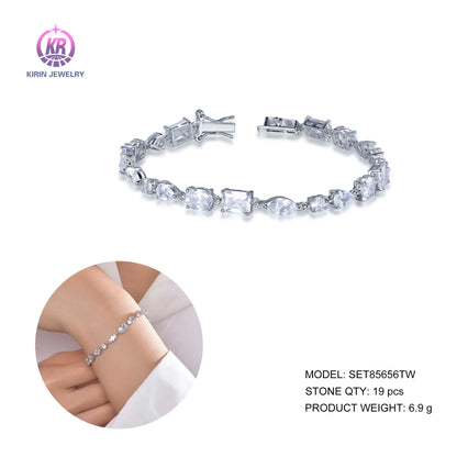 Wholesale Silver CZ Irregular Simulated Diamond Mixed Shape Tennis Bracelet​ for Women
