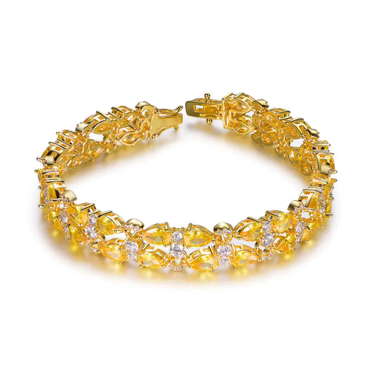 Wholesale Silver CZ Lab Citrine & Diamond Dual Layer Pear Tennis Bracelet