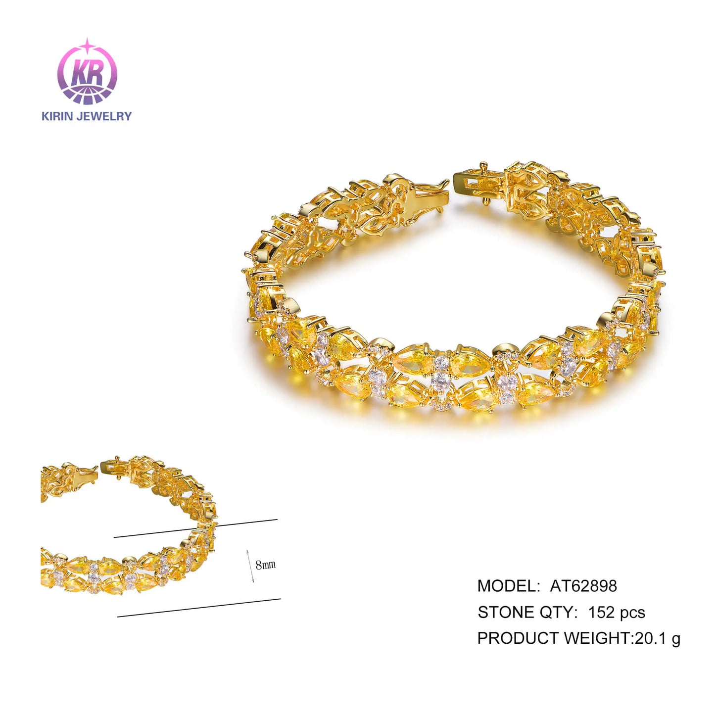 Wholesale Silver CZ Lab Citrine & Diamond Dual Layer Pear Tennis Bracelet for Women