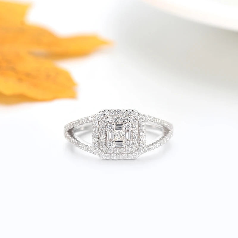 Wholesale Silver CZ Lab Create Diamond Halo Split Shank Ring