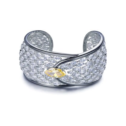 Wholesale Silver CZ Lab Created Citrine Statement Wide Cuff Bangle