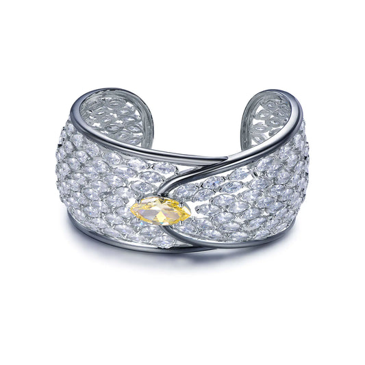 Wholesale Silver CZ Lab Created Citrine Statement Wide Cuff Bangle