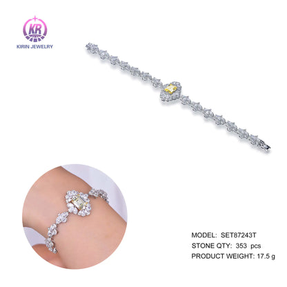 Wholesale Silver Cubic Zircon Lab Created Citrine and Diamond Tennis Bracelet for Women