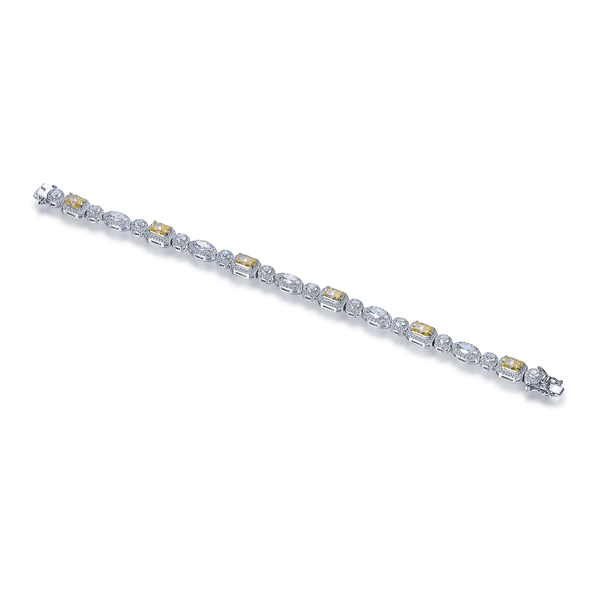 Wholesale Silver CZ Lab Created Diamond Citrine Mixed Shape Tennis Bracelet