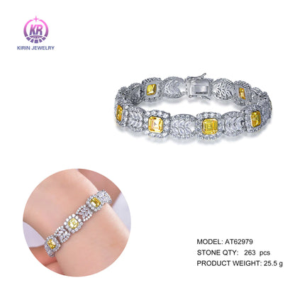 Wholesale Silver CZ Lab Created Diamond Citrine Tennis Bracelet for Women