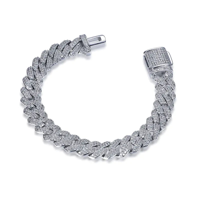 Wholesale Silver CZ Lab Created Diamond Cuban Link Iced Out Bracelet
