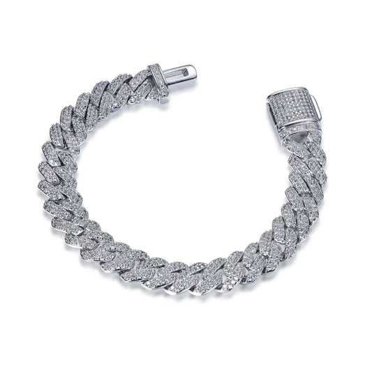Wholesale Silver CZ Lab Created Diamond Cuban Link Iced Out Bracelet