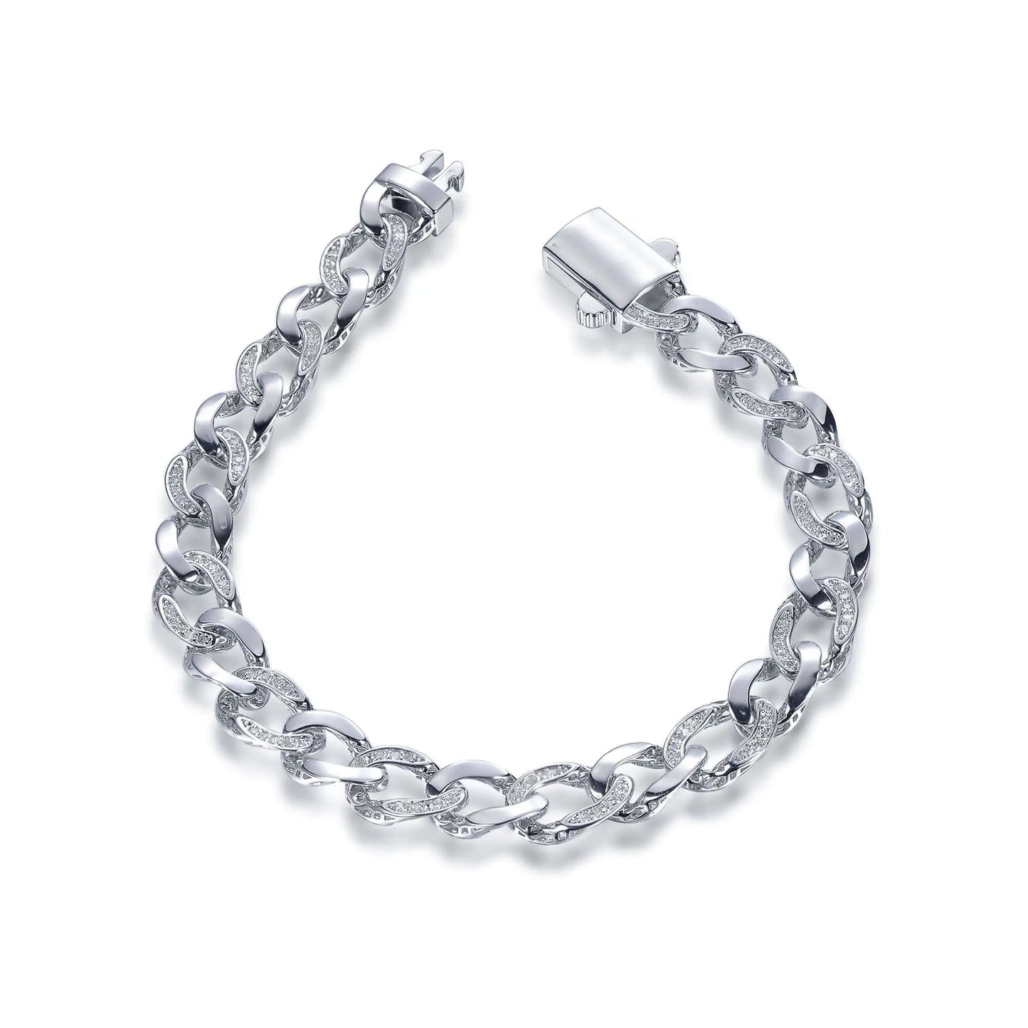 Wholesale Silver CZ Lab Created Diamond Curb Chain Bracelet