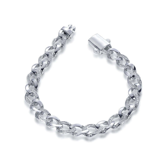 Wholesale Silver CZ Lab Created Diamond Curb Chain Bracelet