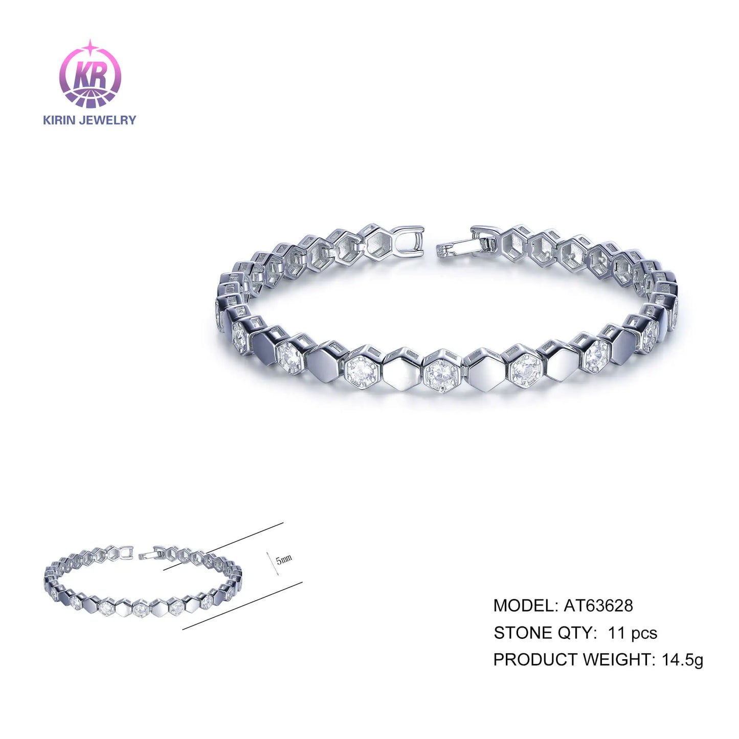 Wholesale Silver CZ Lab Created Diamond Dainty Honeycomb Tennis Bracelet for Women