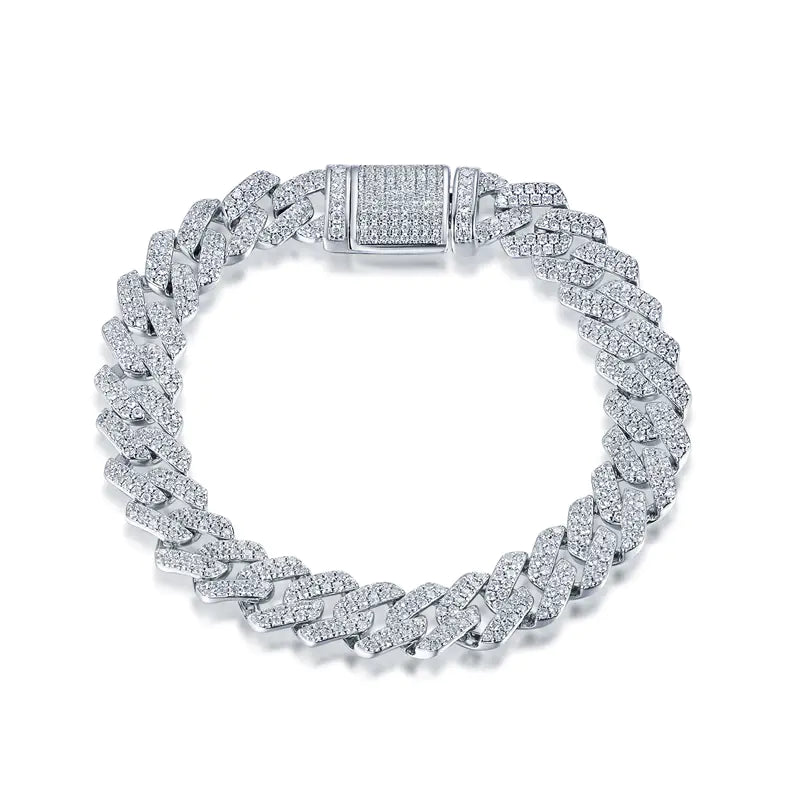 Wholesale Silver CZ Lab Created Diamond Iced Out Cuban Link Bracelet​