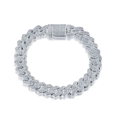 Wholesale Silver CZ Lab Created Diamond Iced Out Cuban Link Bracelet​