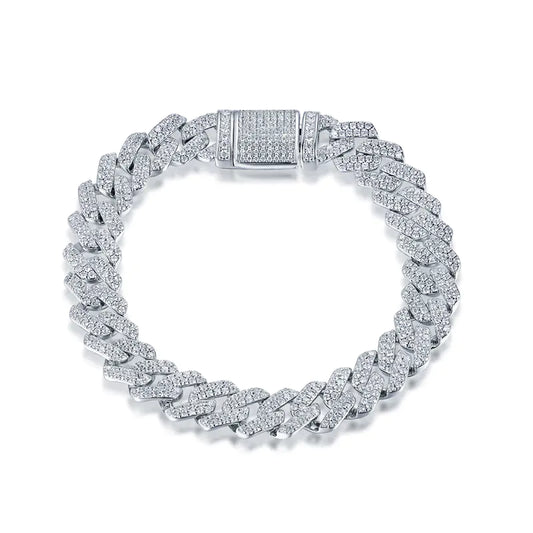 Wholesale Silver CZ Lab Created Diamond Iced Out Cuban Link Bracelet​