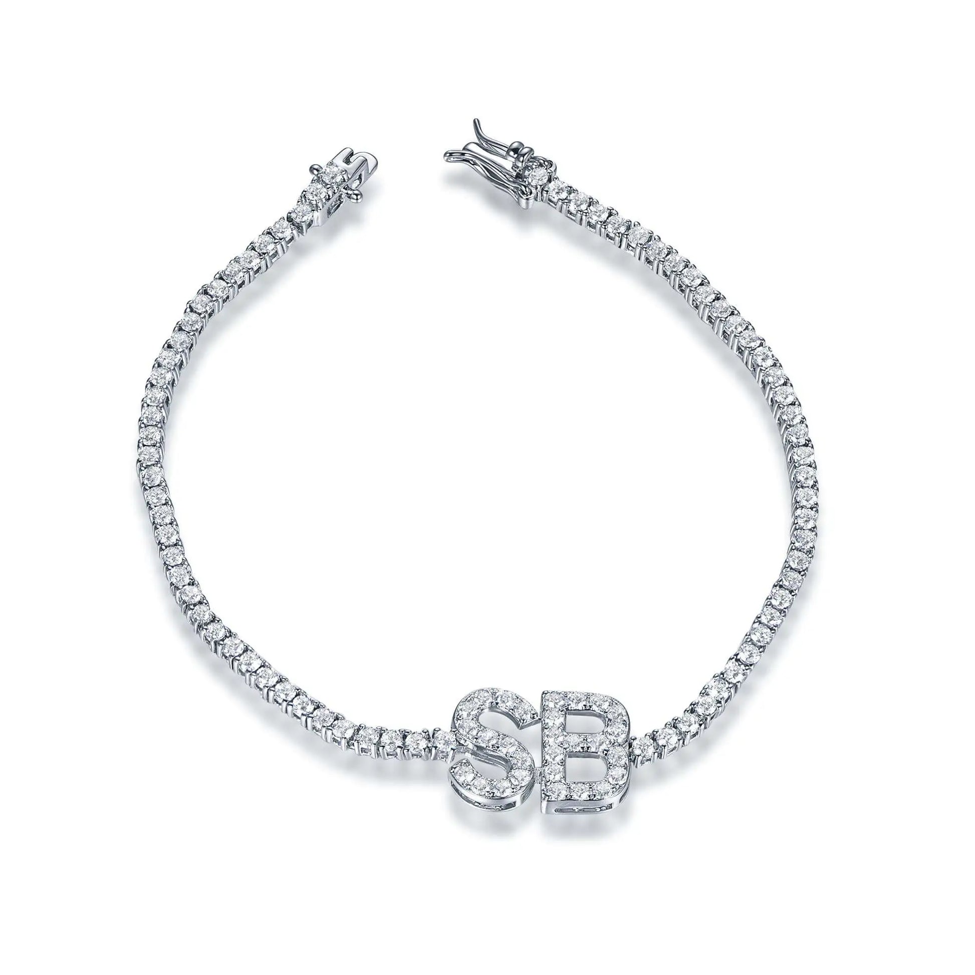 Wholesale Silver CZ Lab Created Diamond Initial Tennis Bracelet​