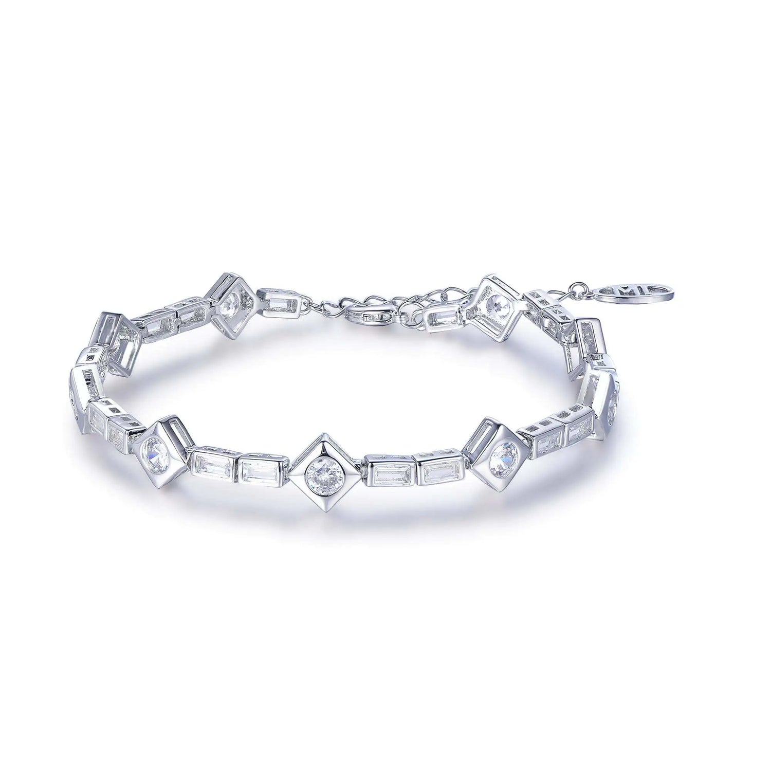 Wholesale Silver CZ Lab Created Diamond Statement Geometric Bracelet