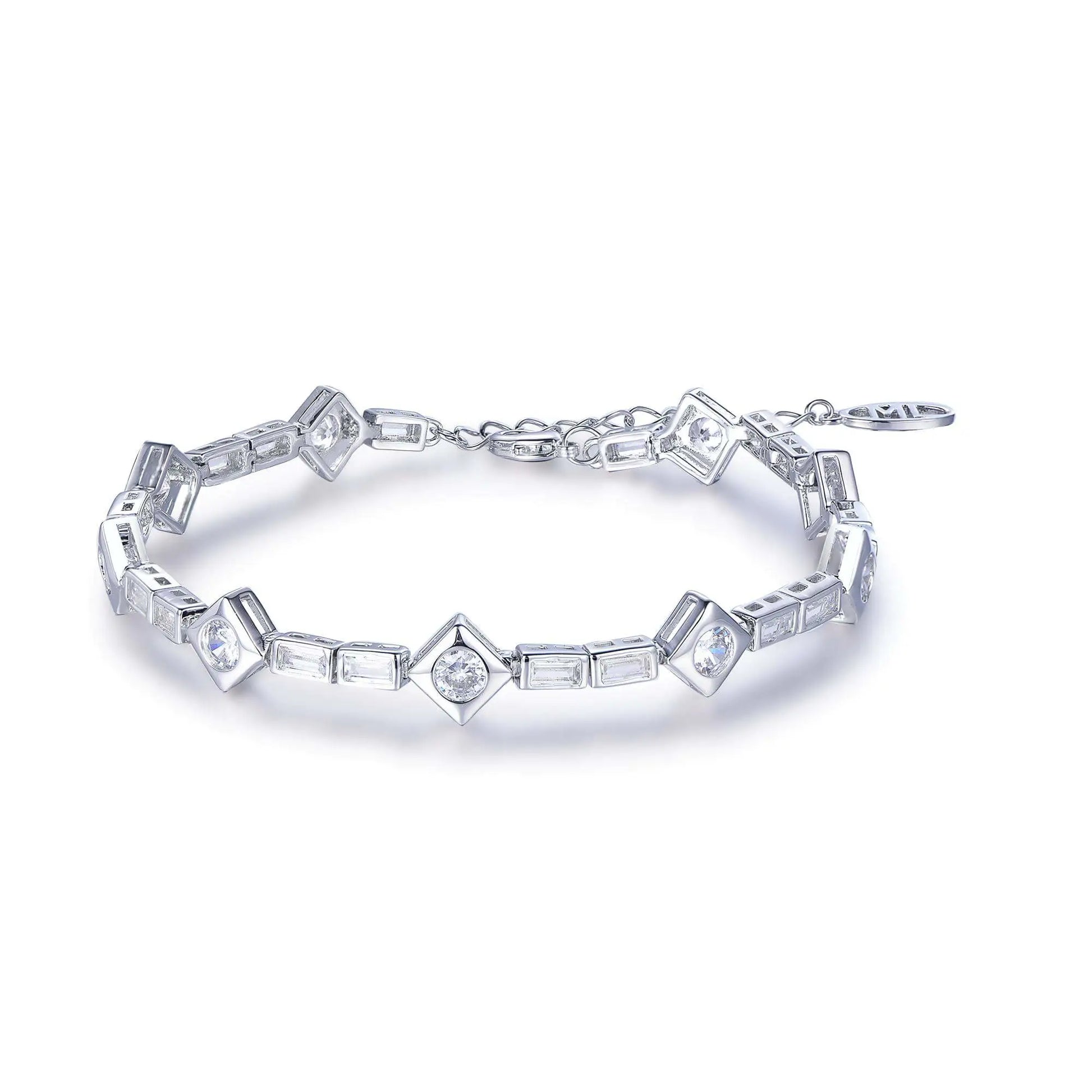 Wholesale Silver CZ Lab Created Diamond Statement Geometric Bracelet