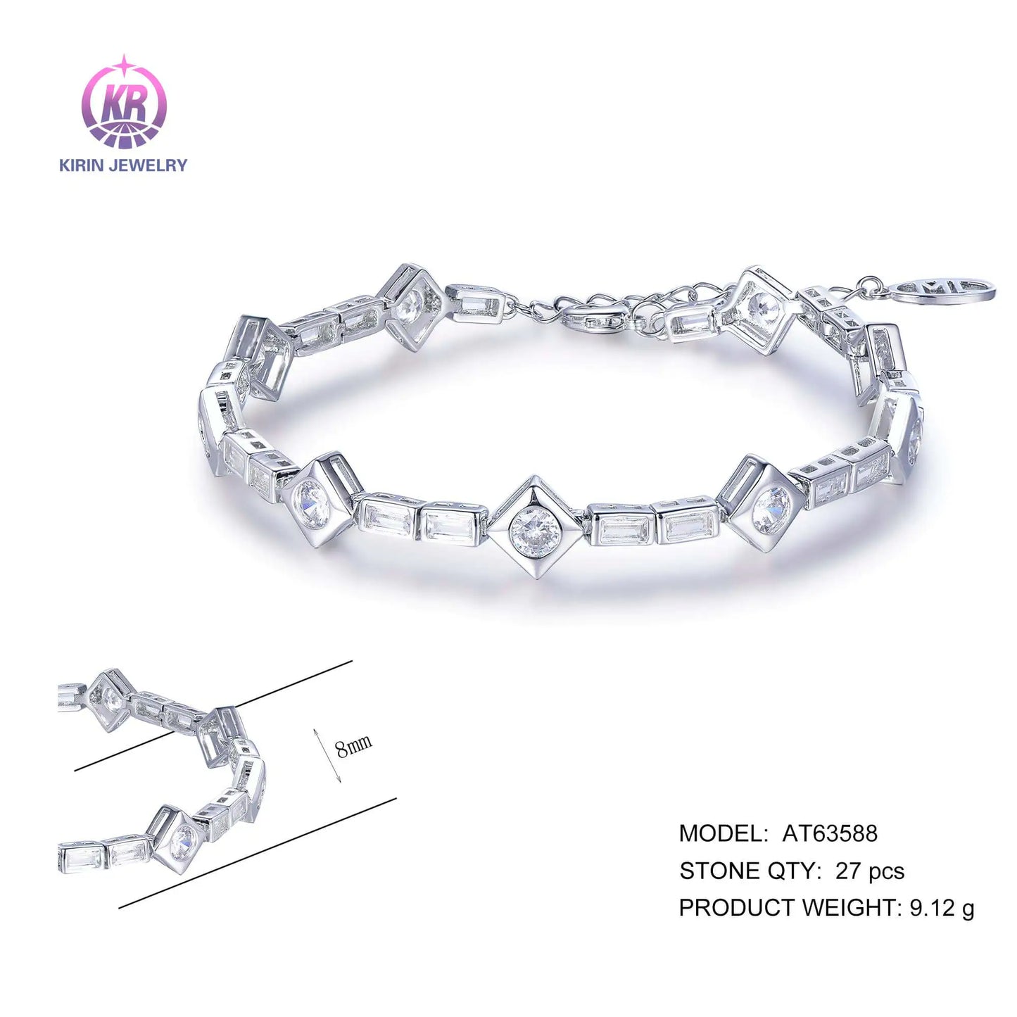 Wholesale Silver CZ Lab Created Diamond Statement Geometric Bracelet for Women