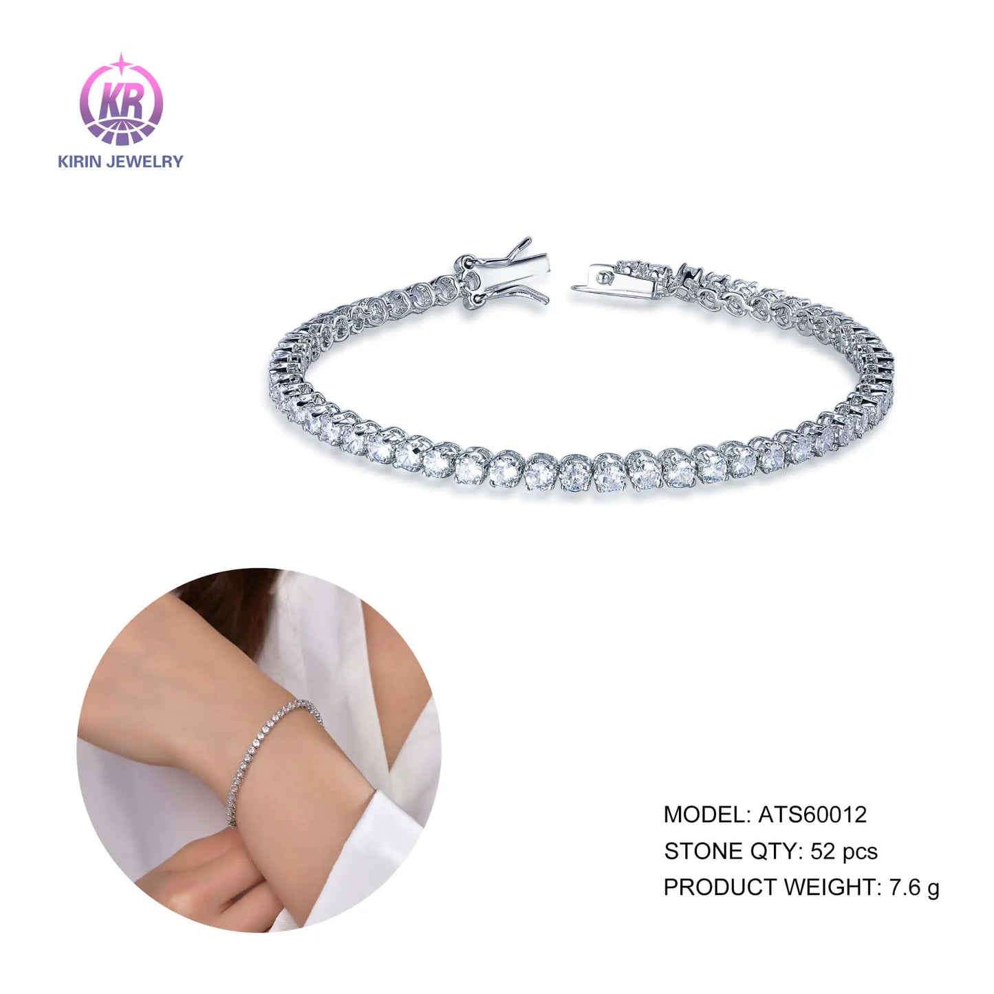 Wholesale Silver CZ Lab Created Diamond Thin 4 Prong Tennis Bracelet for Women