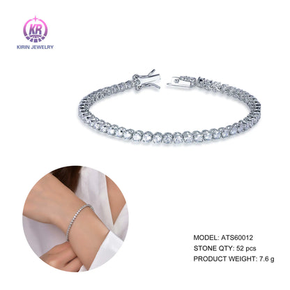 Wholesale Silver CZ Lab Created Diamond Thin 4 Prong Tennis Bracelet for Women