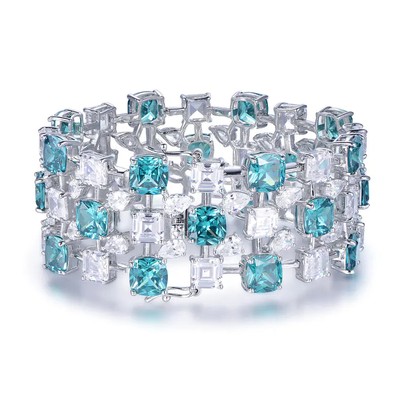 Wholesale Silver CZ Lab Created Sapphire Hollow out Wide Bangle Bracelets​