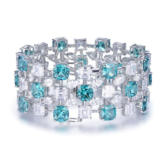 Wholesale Silver CZ Lab Created Sapphire Hollow out Wide Bangle Bracelets​