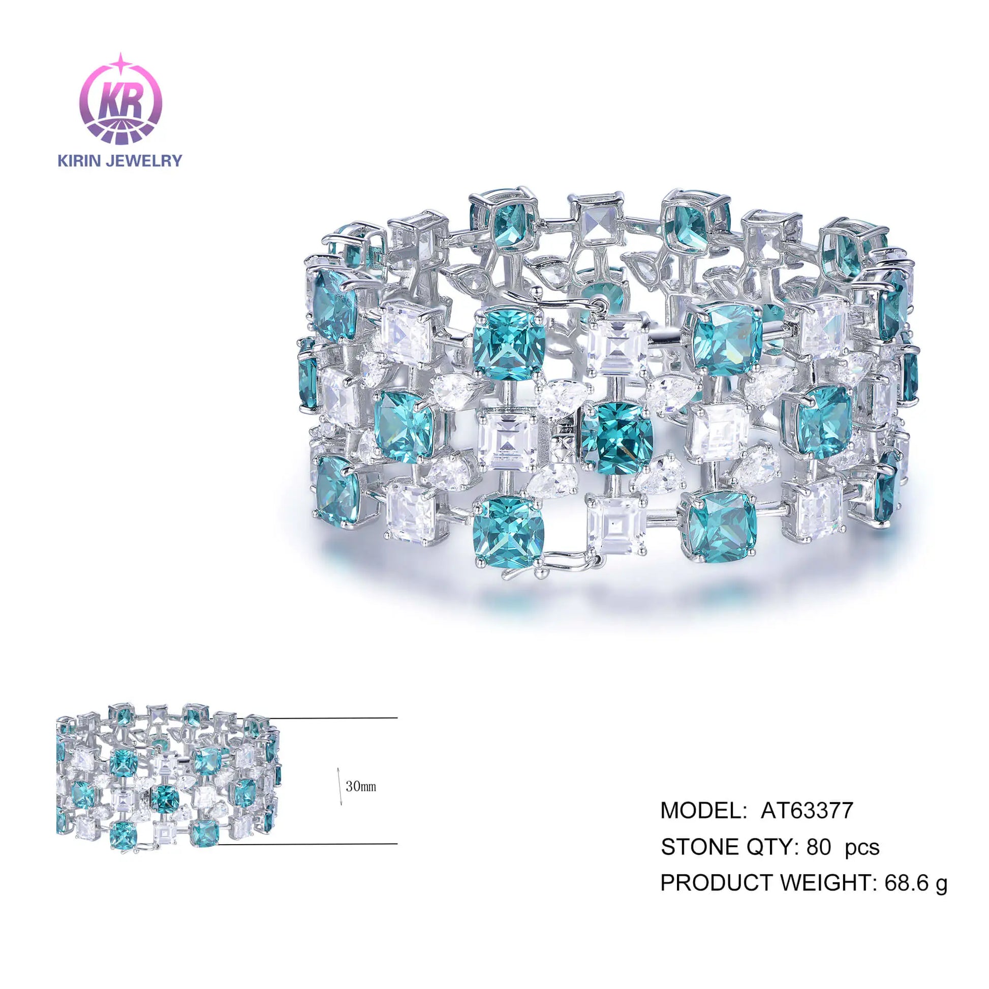 Wholesale Silver CZ Lab Created Sapphire Hollow out Wide Bangle Bracelets​ for Women