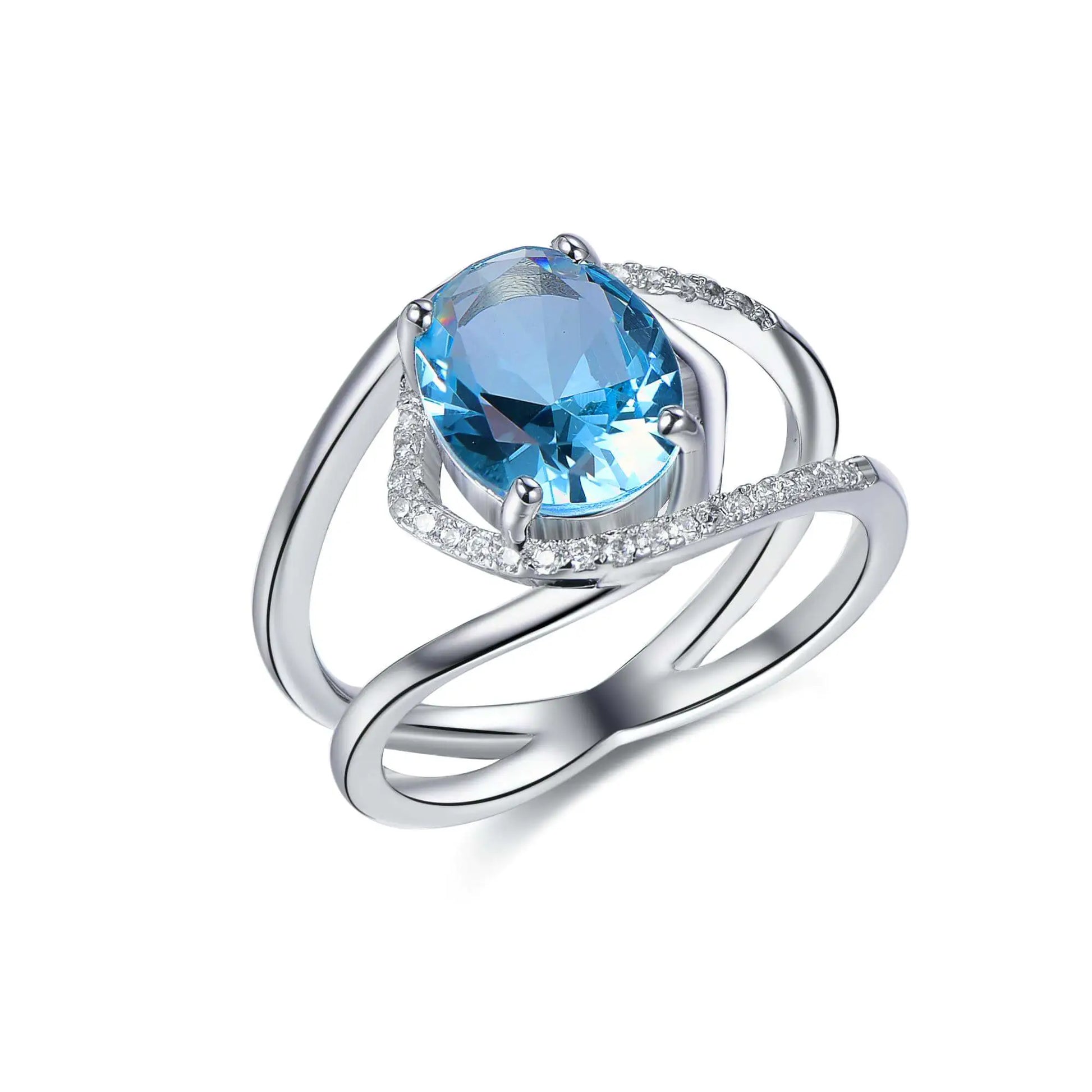 Wholesale Silver CZ Lab Created Sapphire Oval Halo Split Shank Big Stone Rings