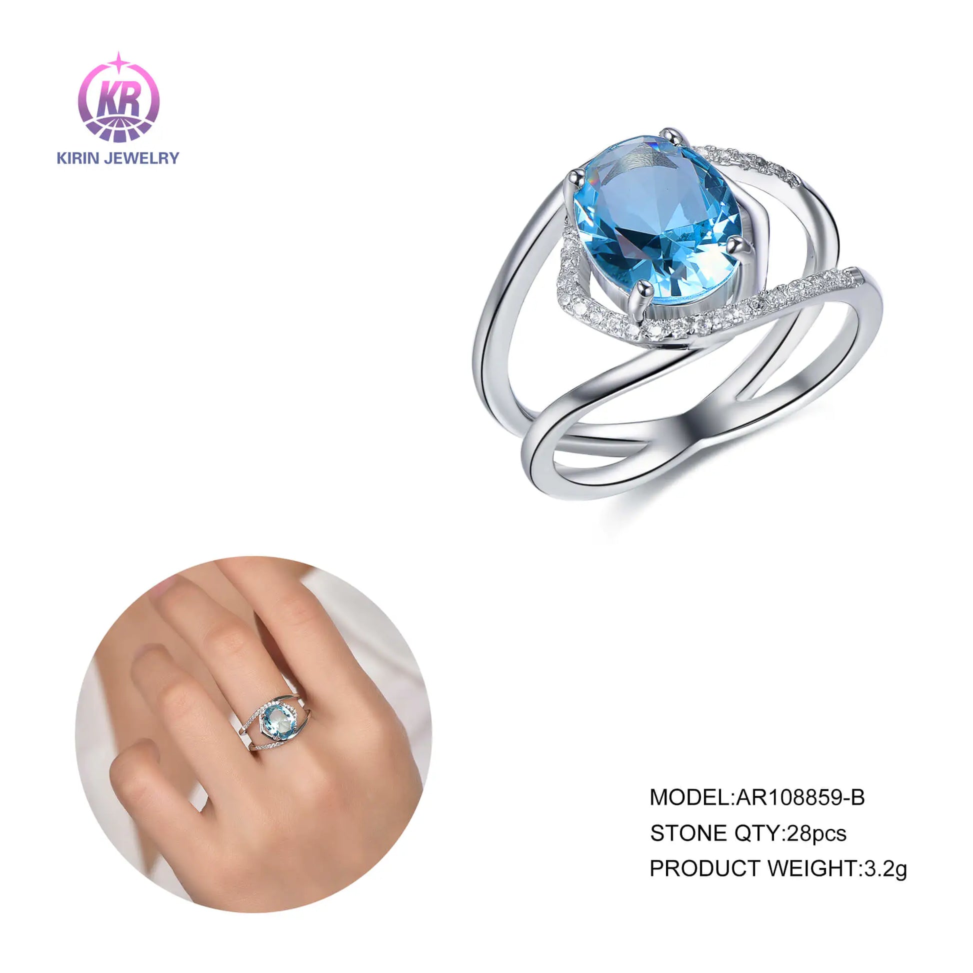 Wholesale Silver CZ Lab Created Sapphire Oval Halo Split Shank Big Stone Rings for Women