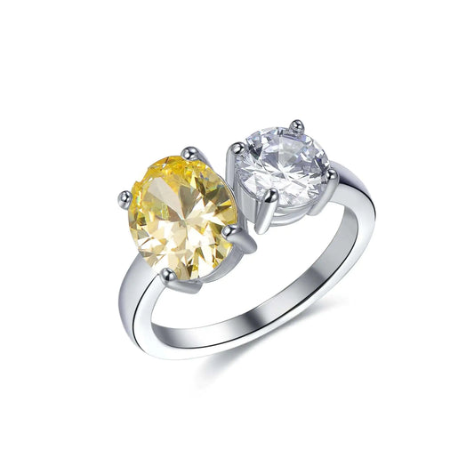 Wholesale Silver CZ Lab Grown Diamond and Citrine 2 Stone Engagement Ring​