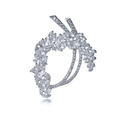 Wholesale Silver CZ Leaf Bouquet Clusters Lab Created Diamond Flower Brooch