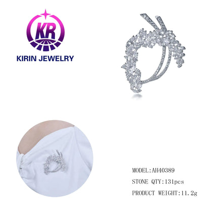 Wholesale Silver CZ Leaf Bouquet Clusters Lab Created Diamond Flower Brooch for Women