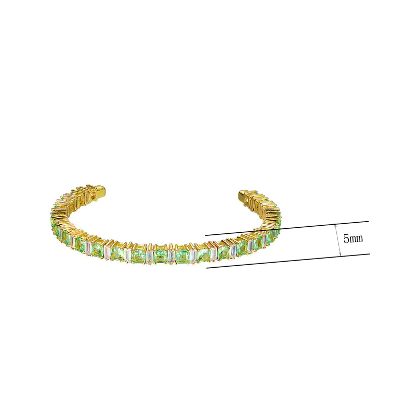 Wholesale Silver CZ & Light Green Glass Cuff Tennis Bangle