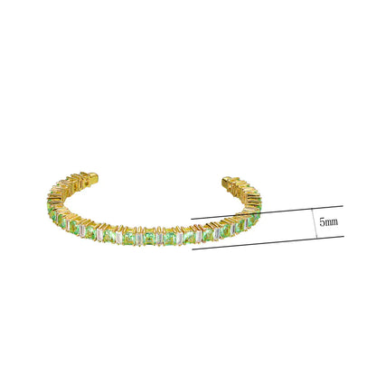 Wholesale Silver CZ & Light Green Glass Cuff Tennis Bangle