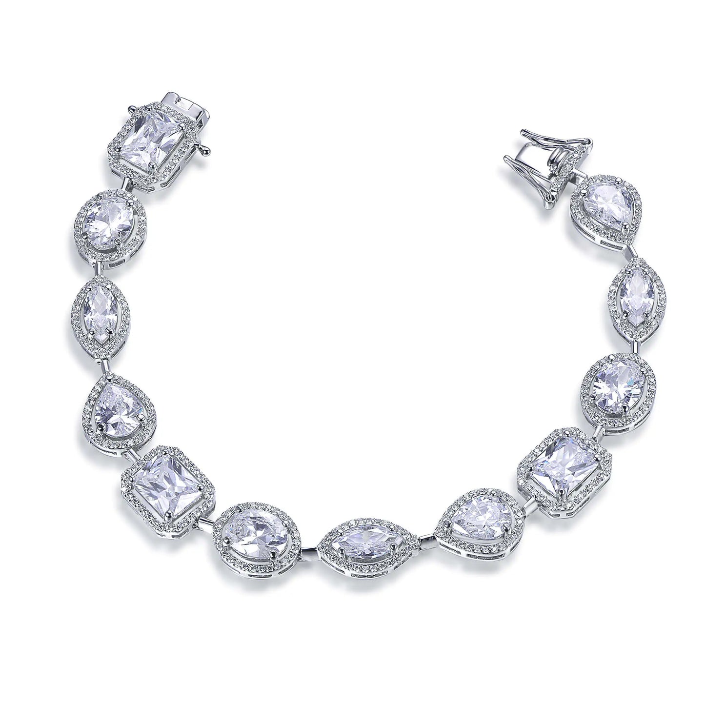 Wholesale Silver CZ Mixed Cut Lab Created Multi Shape Diamond Tennis Bracelet