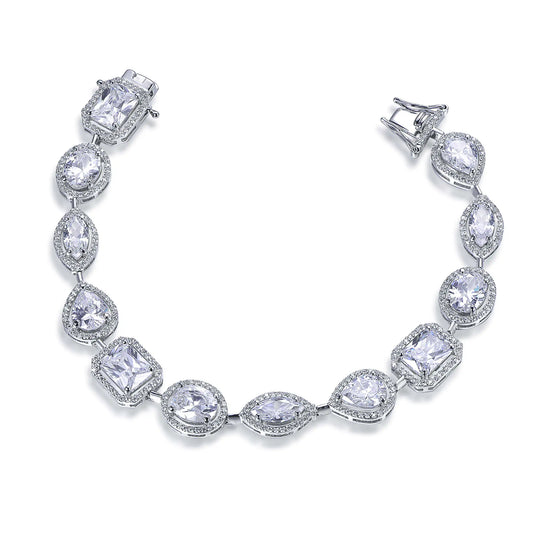 Wholesale Silver CZ Mixed Cut Lab Created Multi Shape Diamond Tennis Bracelet