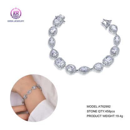 Wholesale Silver CZ Mixed Cut Lab Created Multi Shape Diamond Tennis Bracelet for Women